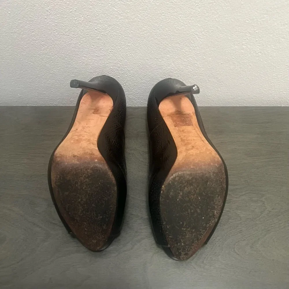 Alexander McQueen Leather Designer Stiletto Heels Womens 8 Black Paisley Luxury